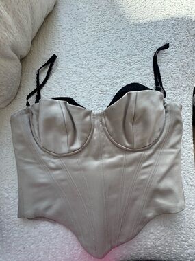 House of CB Light Gray Bustier Corset Top with Black Straps